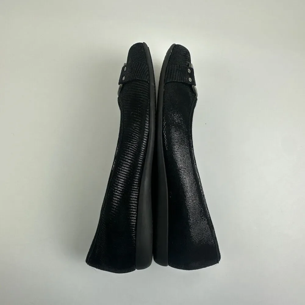 Trotters Sizzle Signature Ballet Flat Slip On Black Leather Buckle Womens 9.5 W